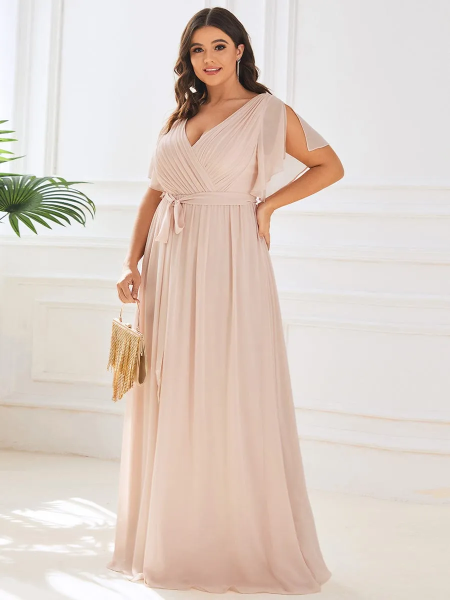 A-Line Pleated Chiffon Tie-Waist Wedding Guest Dress