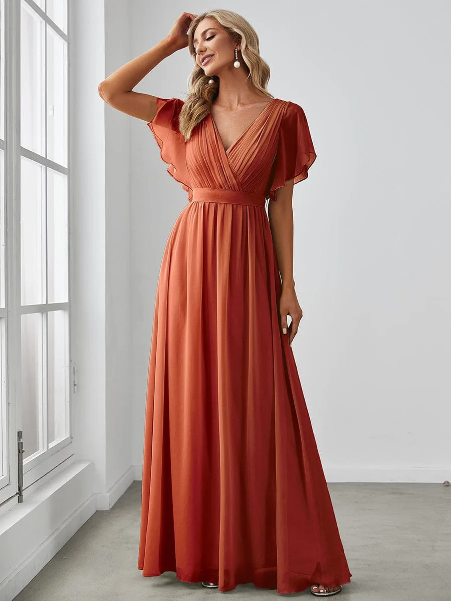 A-Line Pleated Chiffon Tie-Waist Wedding Guest Dress