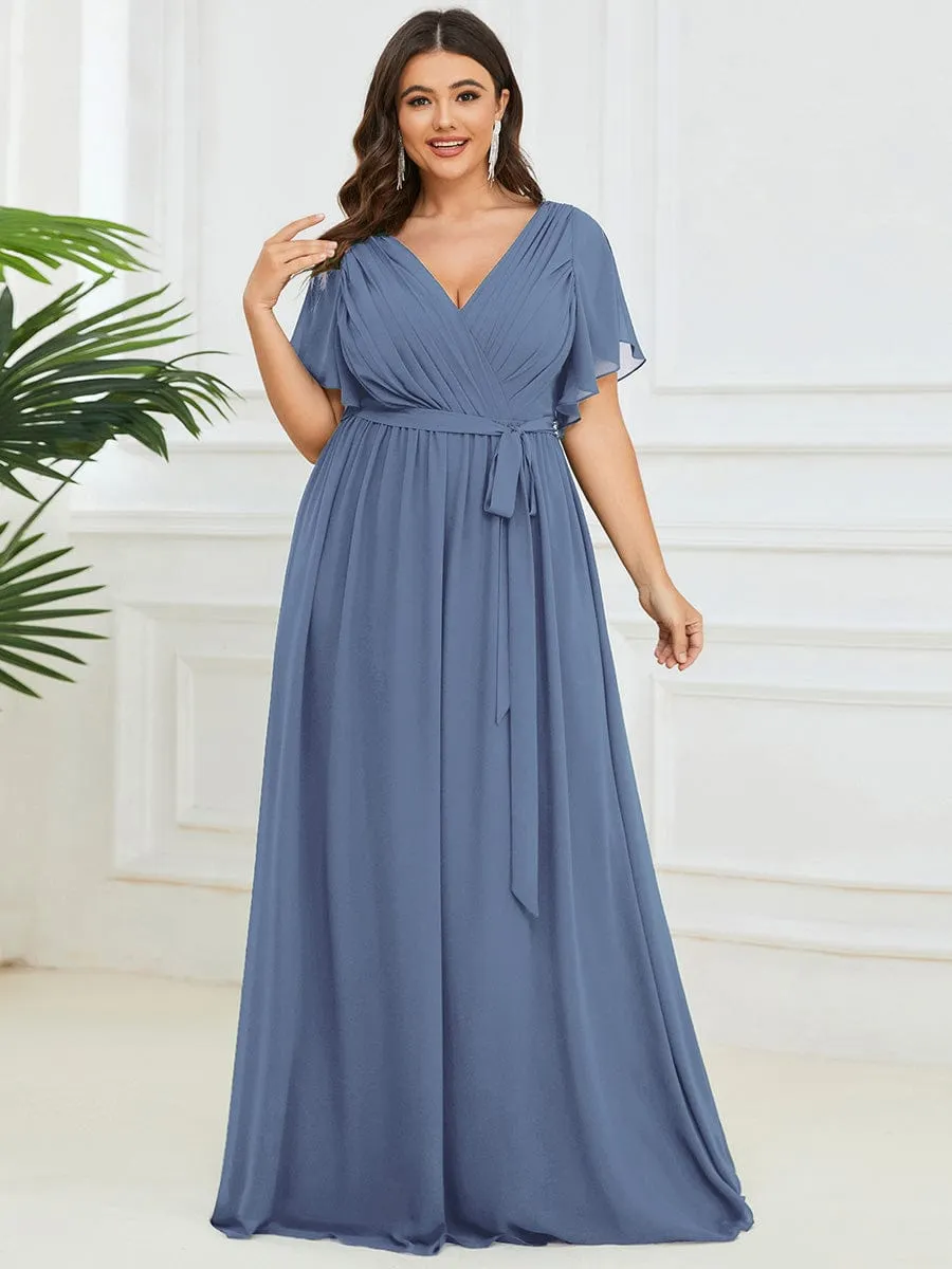 A-Line Pleated Chiffon Tie-Waist Wedding Guest Dress