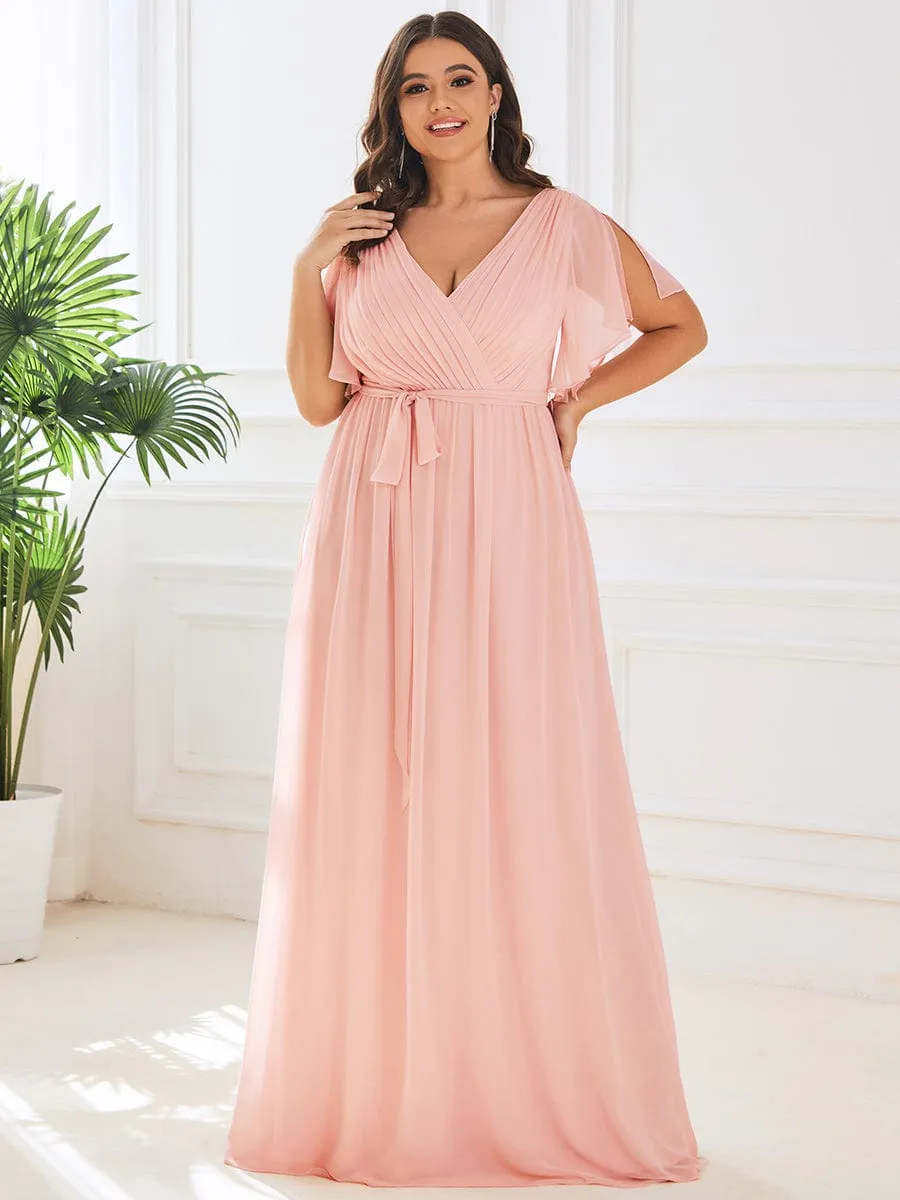 A-Line Pleated Chiffon Tie-Waist Wedding Guest Dress