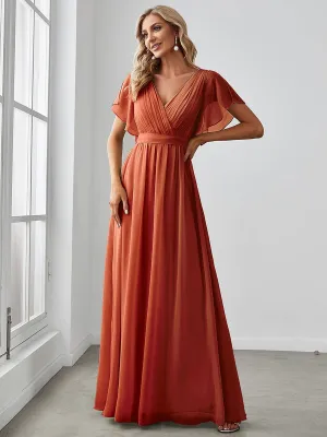 A-Line Pleated Chiffon Tie-Waist Wedding Guest Dress