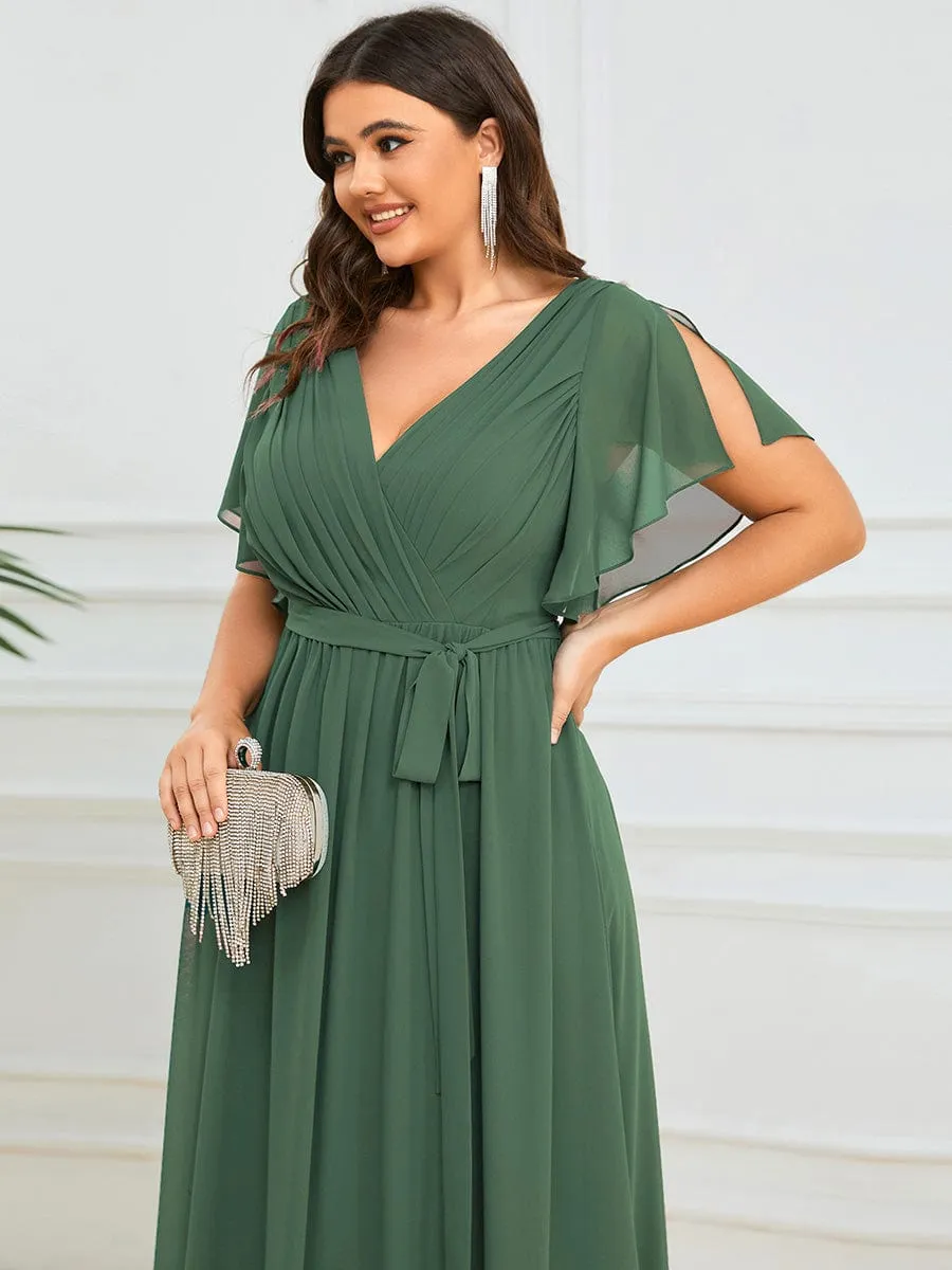 A-Line Pleated Chiffon Tie-Waist Wedding Guest Dress