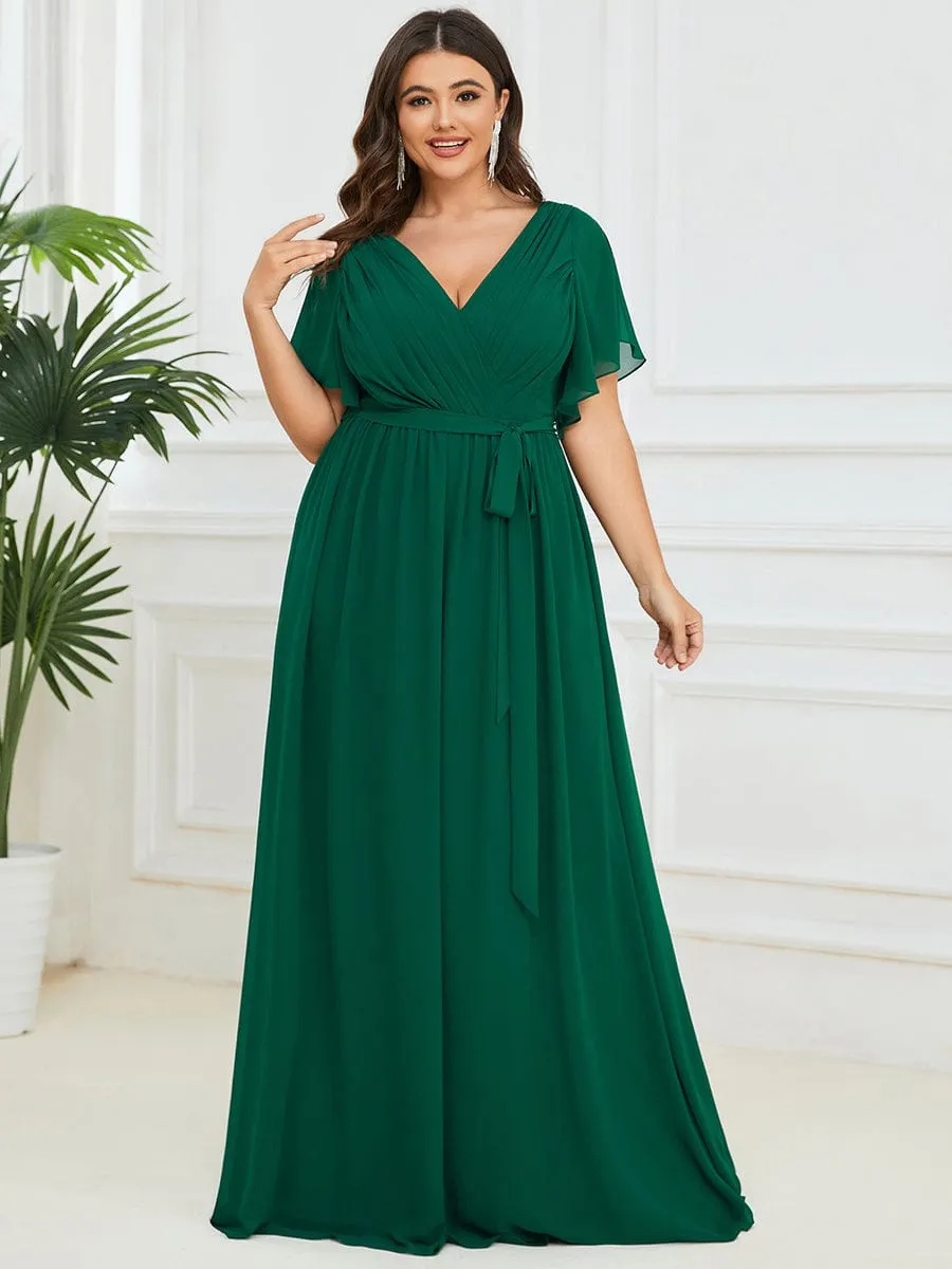 A-Line Pleated Chiffon Tie-Waist Wedding Guest Dress