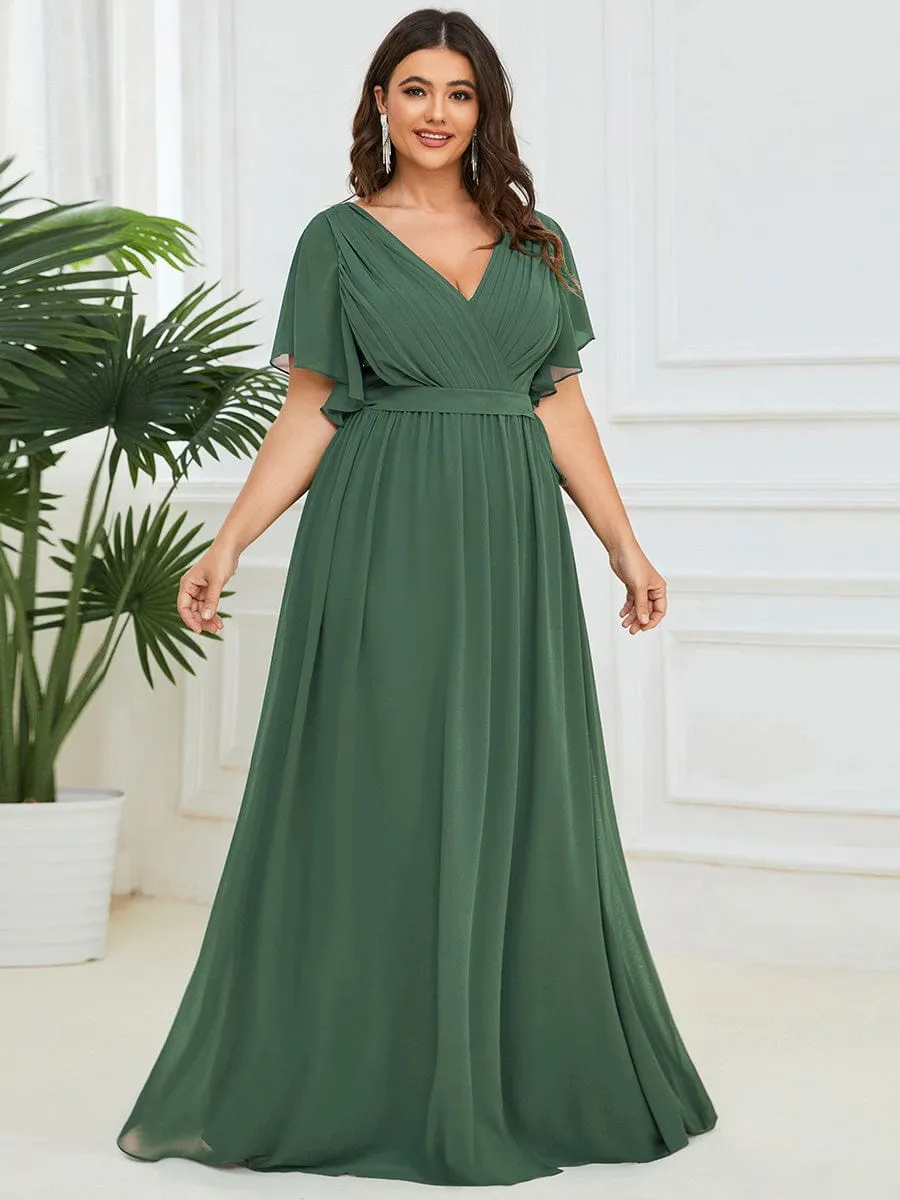 A-Line Pleated Chiffon Tie-Waist Wedding Guest Dress