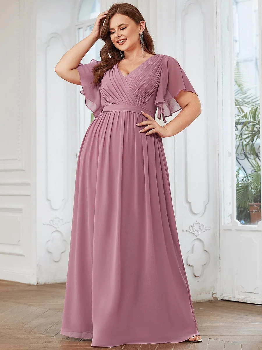 A-Line Pleated Chiffon Tie-Waist Wedding Guest Dress