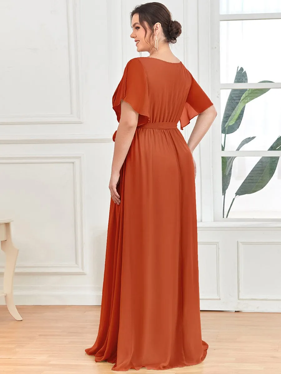 A-Line Pleated Chiffon Tie-Waist Wedding Guest Dress