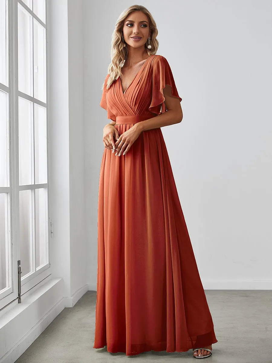 A-Line Pleated Chiffon Tie-Waist Wedding Guest Dress