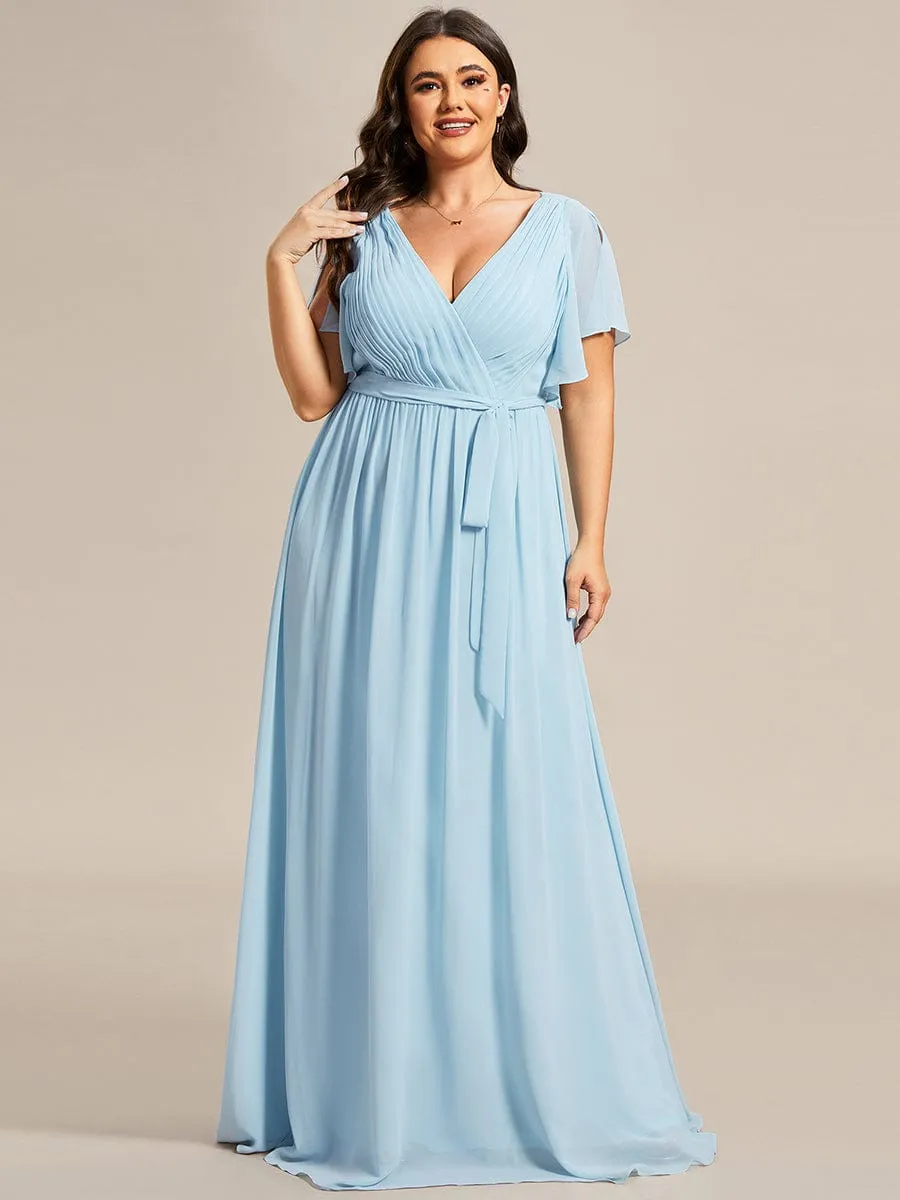 A-Line Pleated Chiffon Tie-Waist Wedding Guest Dress