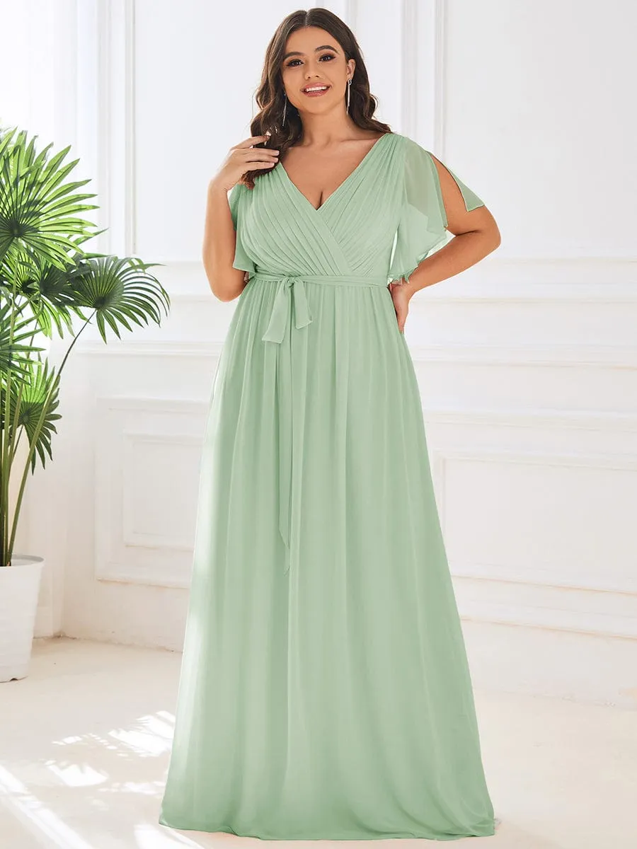 A-Line Pleated Chiffon Tie-Waist Wedding Guest Dress