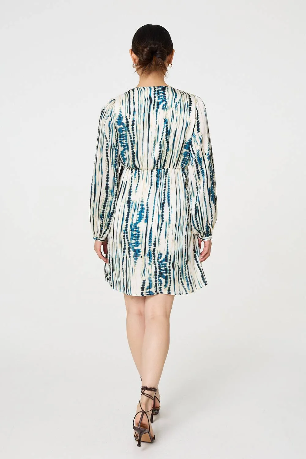 Abstract Long Sleeve Empire Mini Dress