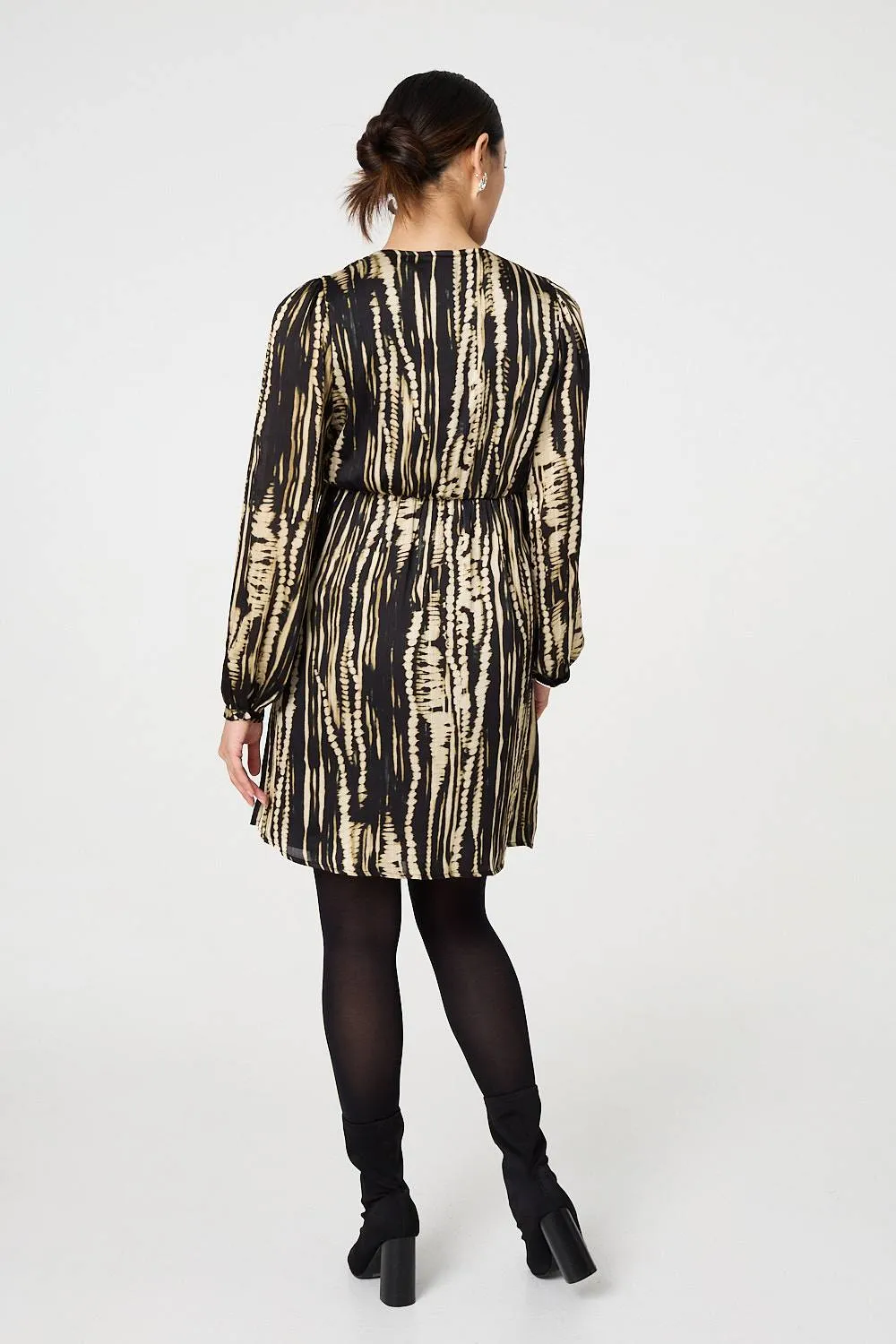 Abstract Long Sleeve Empire Mini Dress