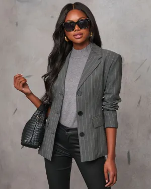 Adelena Structured Shoulder Pinstripe Fitted Blazer