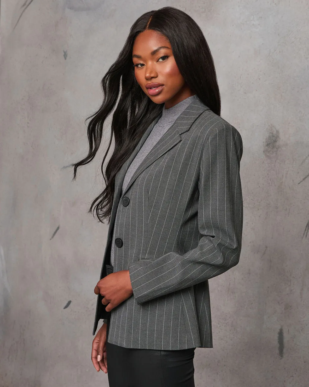 Adelena Structured Shoulder Pinstripe Fitted Blazer