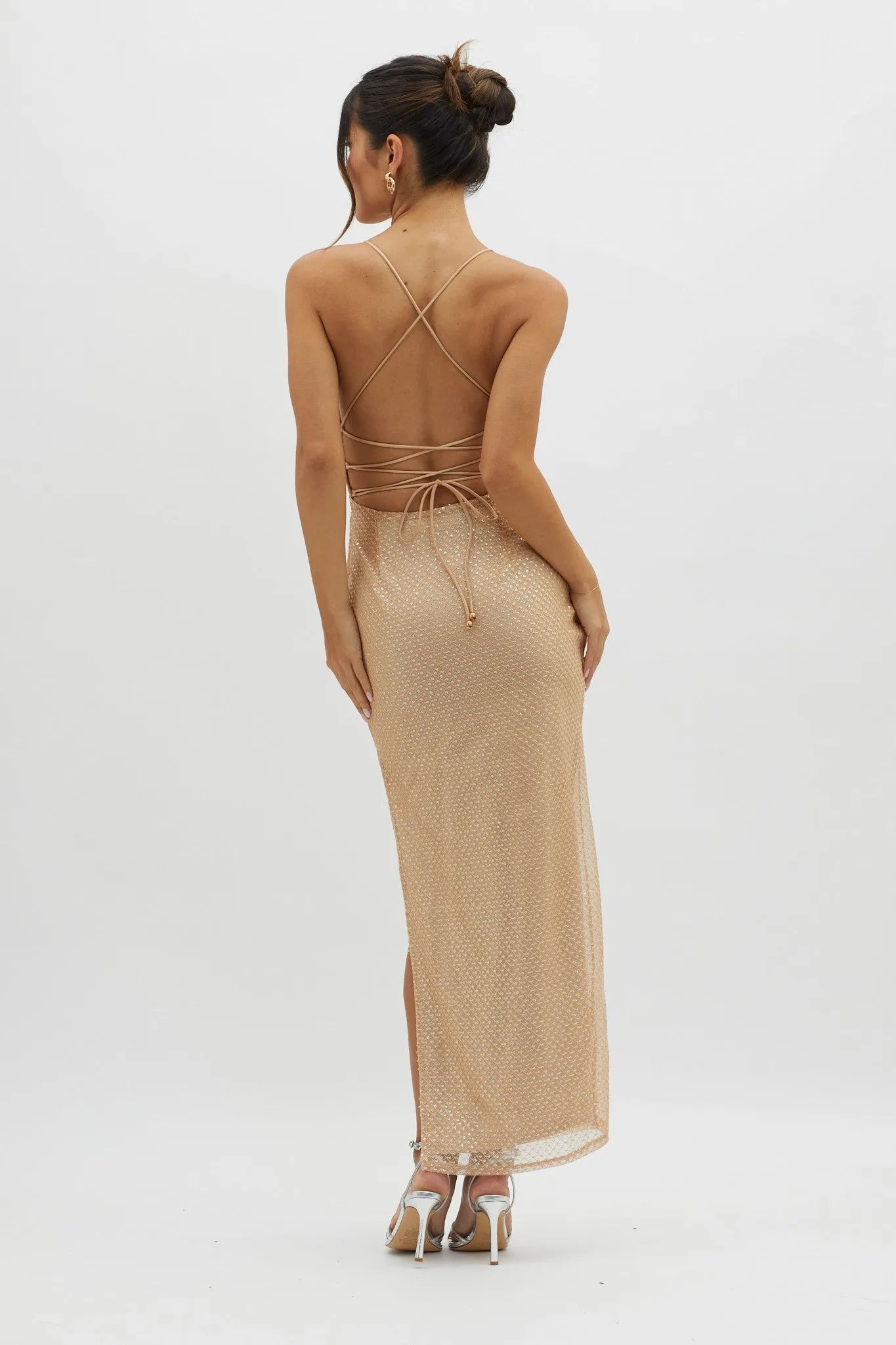 Alysia Plunging Halterneck Maxi Dress Champagne