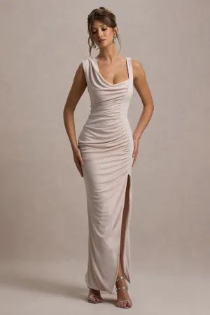 Analissa | Champagne Asymmetric Draped Maxi Dress With Split