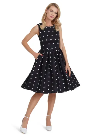 Annie Retro Polka Dot Dress In Black-White