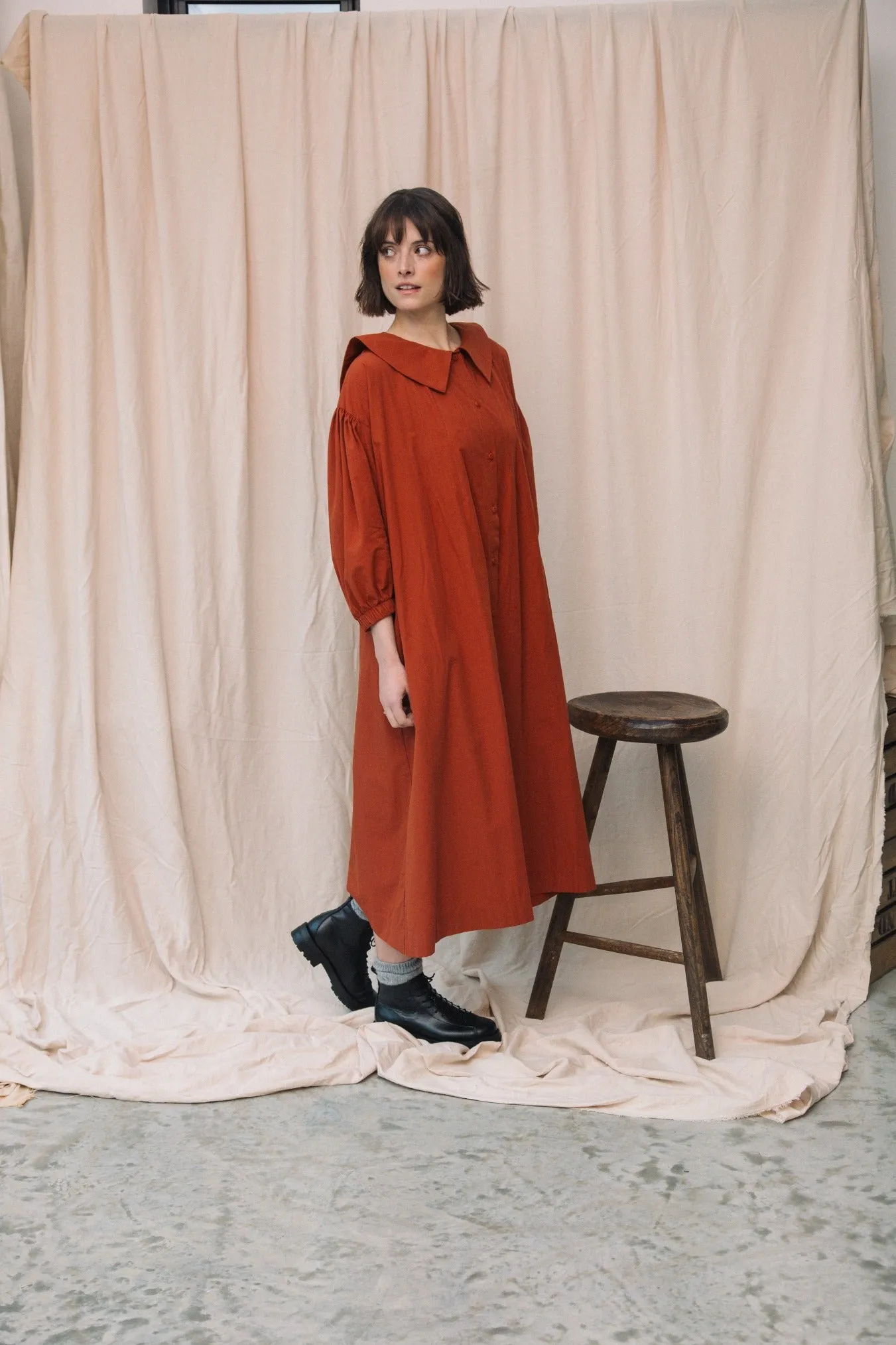 Aralia Organic Cotton Poplin Dress in Paprika