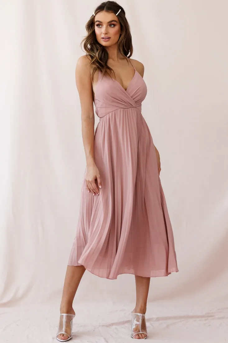 Artemis Accordion Pleat Strappy Back Midi Dress Blush