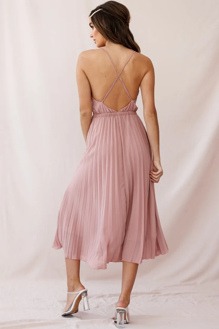 Artemis Accordion Pleat Strappy Back Midi Dress Blush