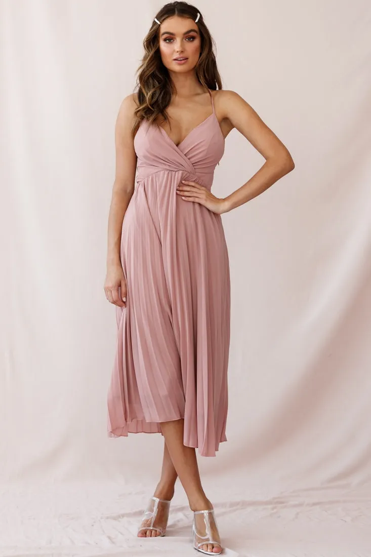 Artemis Accordion Pleat Strappy Back Midi Dress Blush