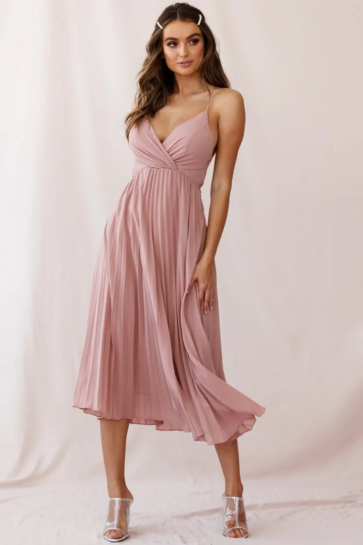 Artemis Accordion Pleat Strappy Back Midi Dress Blush