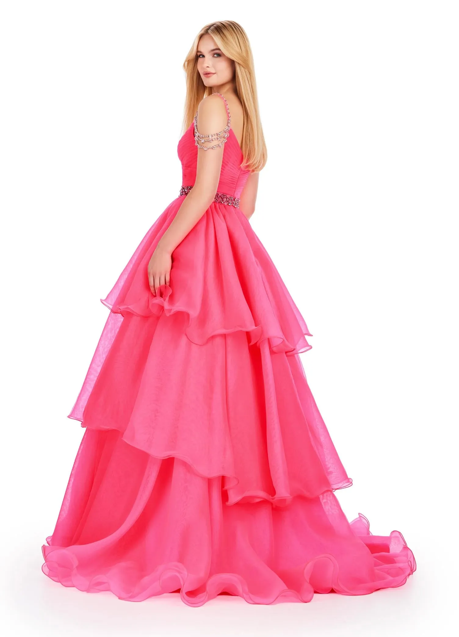 Ashley Lauren 11561 Long Prom Layer Ballgown Dress Crystal Off The Shoulder Pageant Gown