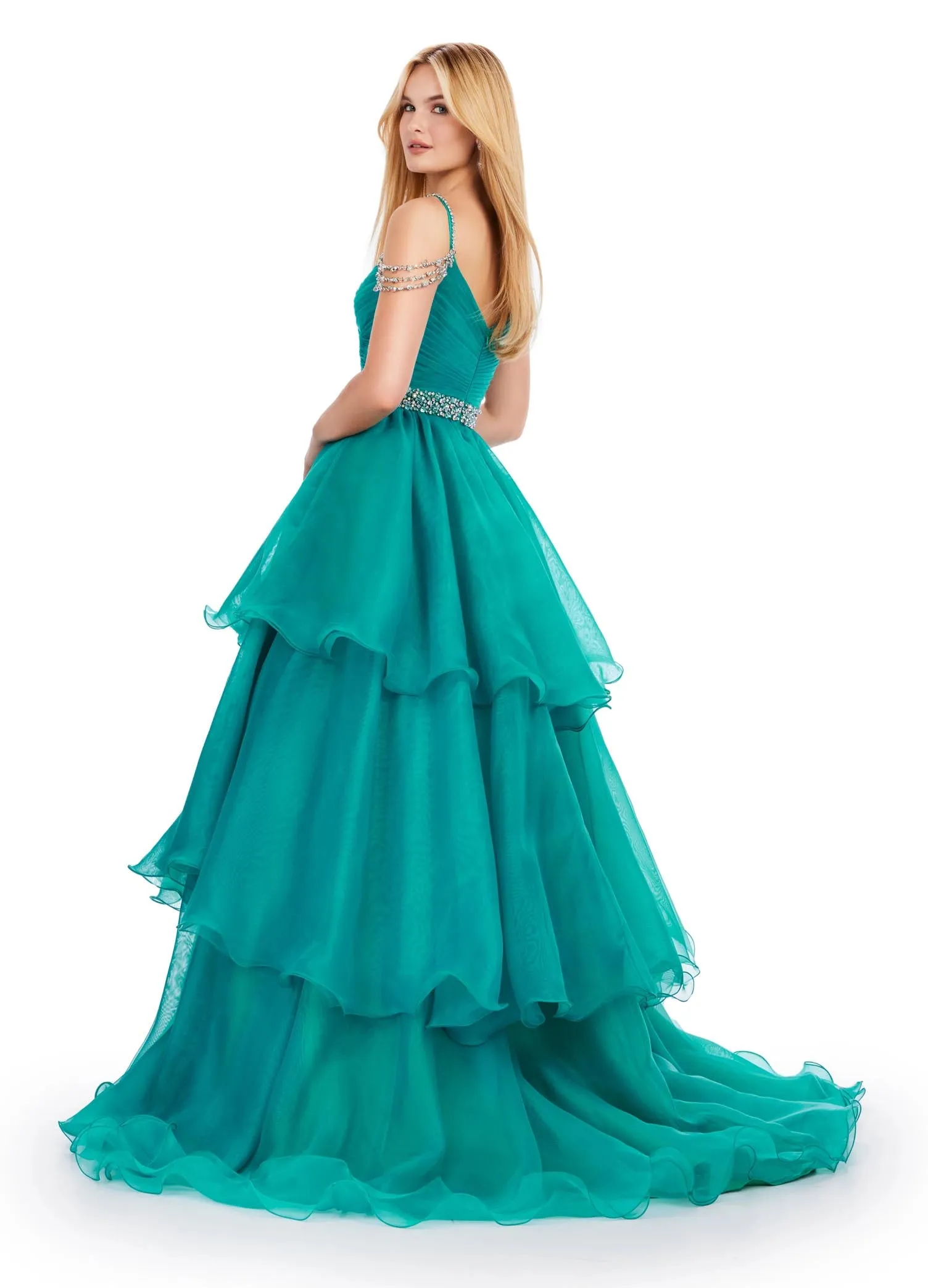 Ashley Lauren 11561 Long Prom Layer Ballgown Dress Crystal Off The Shoulder Pageant Gown