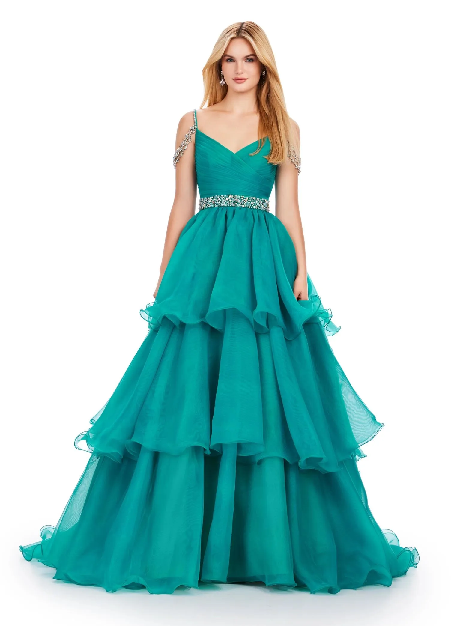 Ashley Lauren 11561 Long Prom Layer Ballgown Dress Crystal Off The Shoulder Pageant Gown