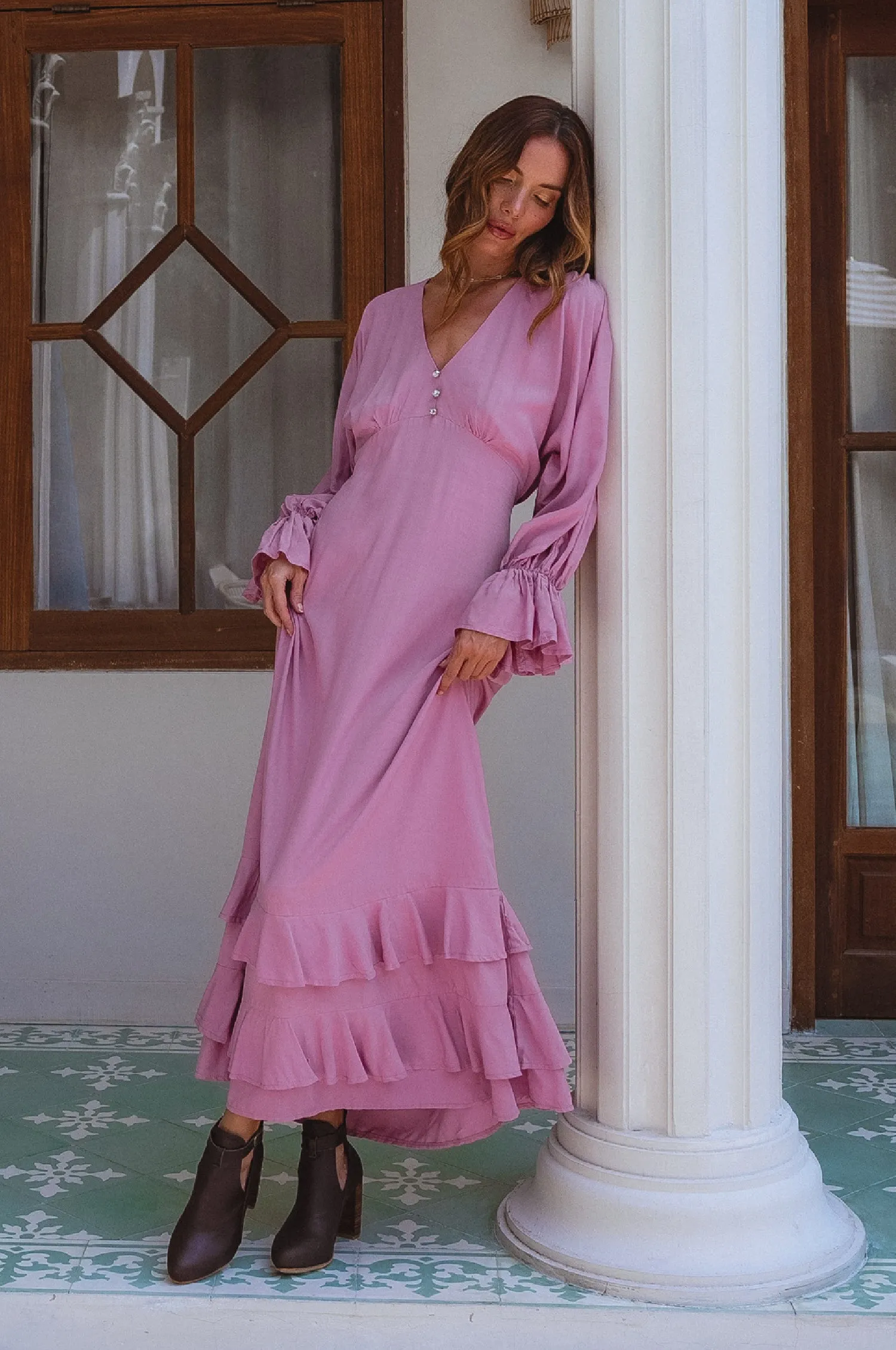 Ava Long Sleeve Ruffle Maxi Dress