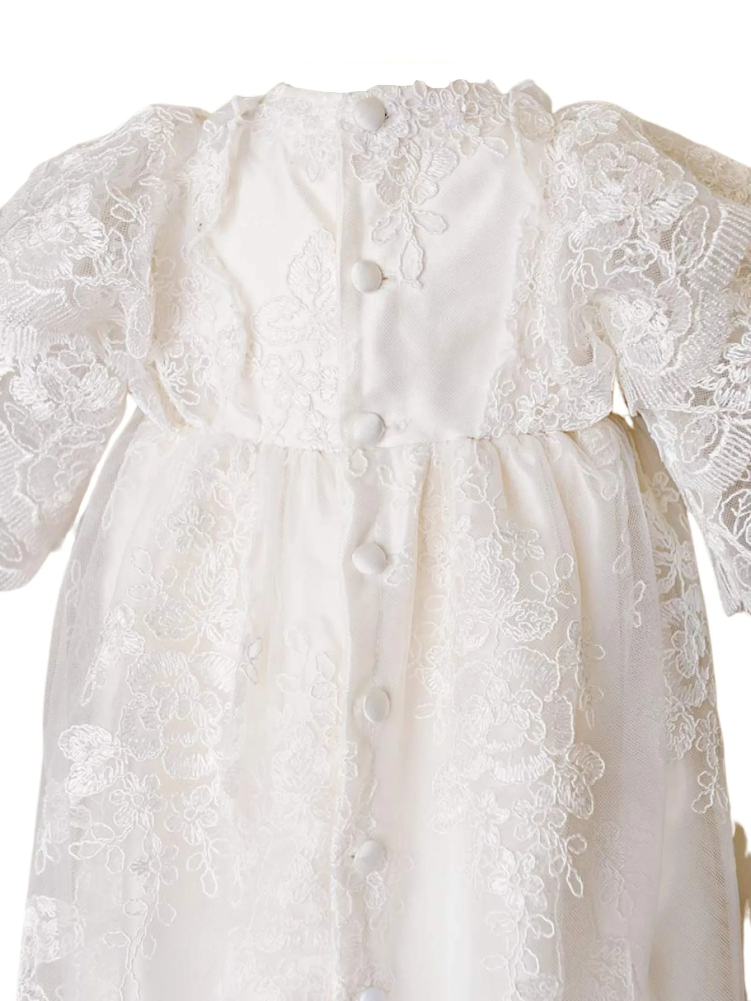 Baby Girls Pearl White Satin Silk Royal Christening Gown Outfit, Sizes 3-12M