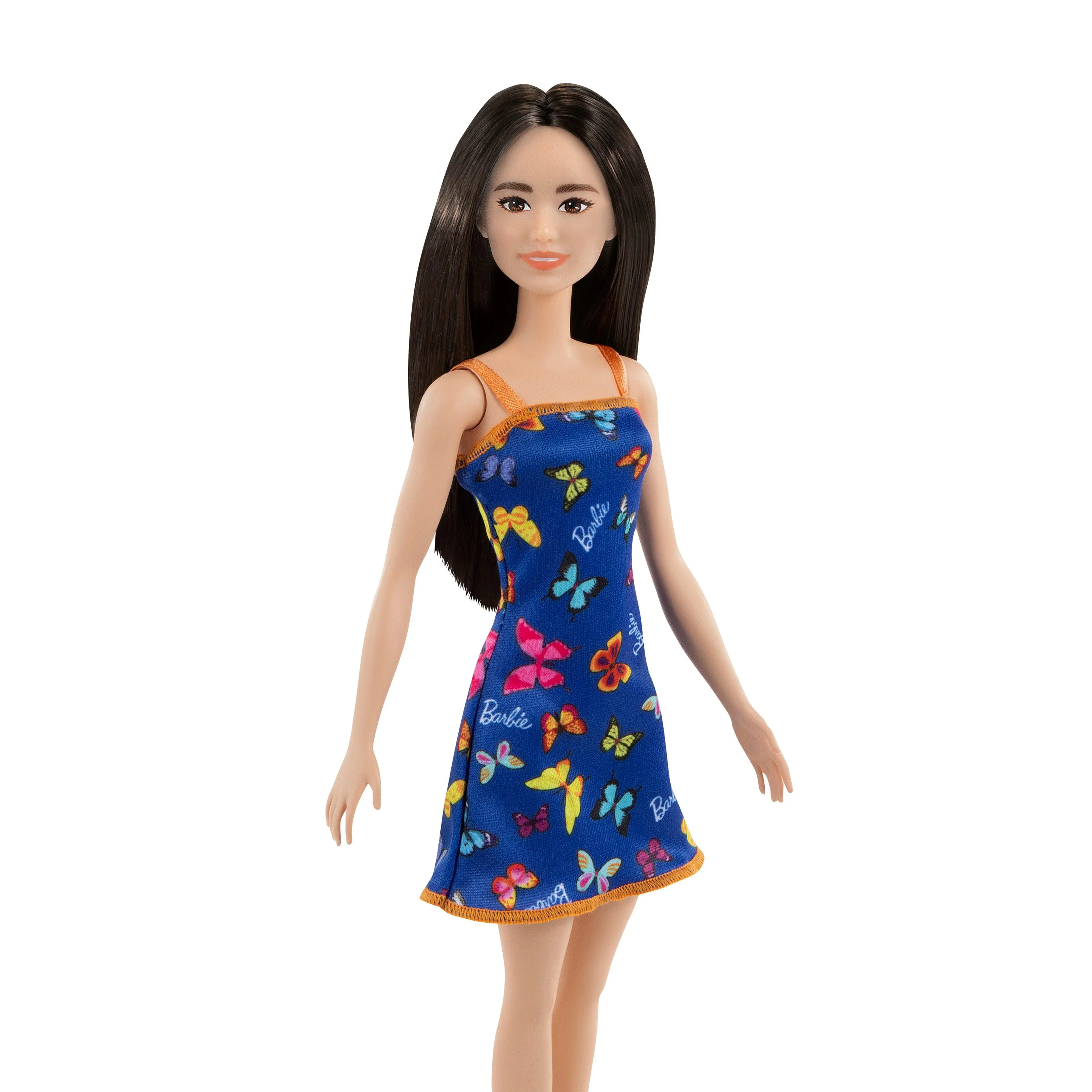 Barbie With Colorful Butterfly And Barbie Logo Print Dress & Strappy Heels - Blue