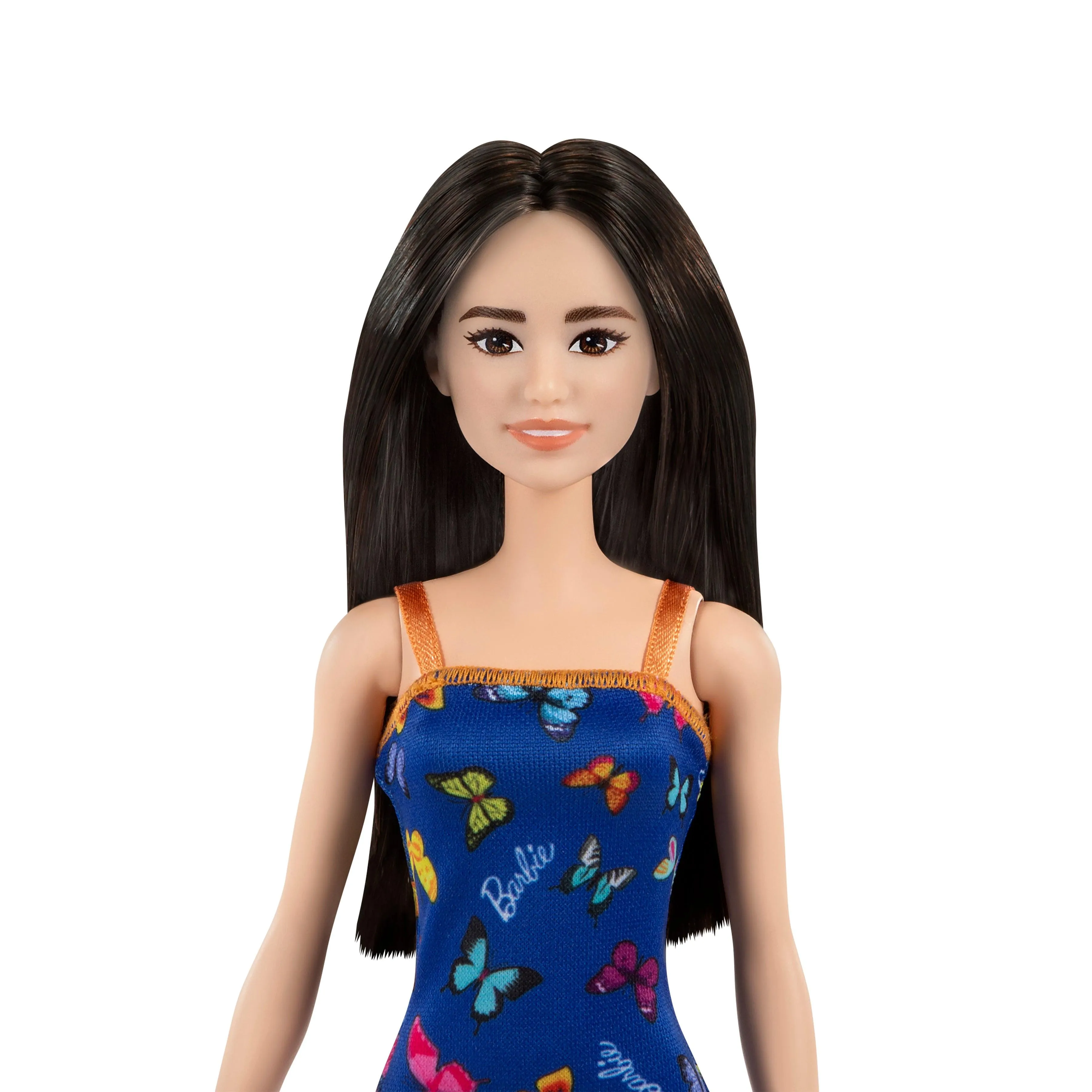 Barbie With Colorful Butterfly And Barbie Logo Print Dress & Strappy Heels - Blue