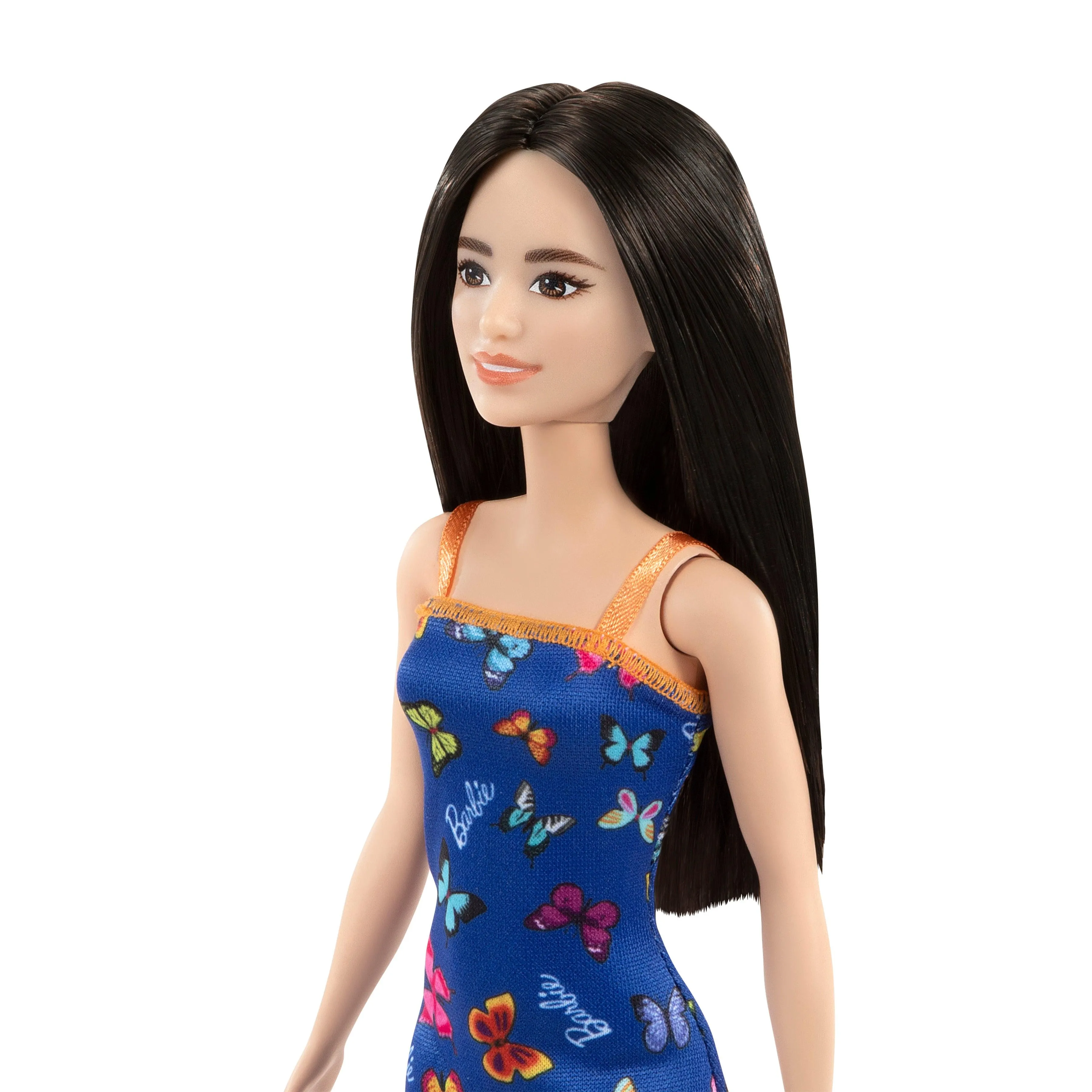 Barbie With Colorful Butterfly And Barbie Logo Print Dress & Strappy Heels - Blue