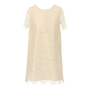 Big Girls Ivory Eyelet Lace Scallop Short Sleeved Party Dress 8-14