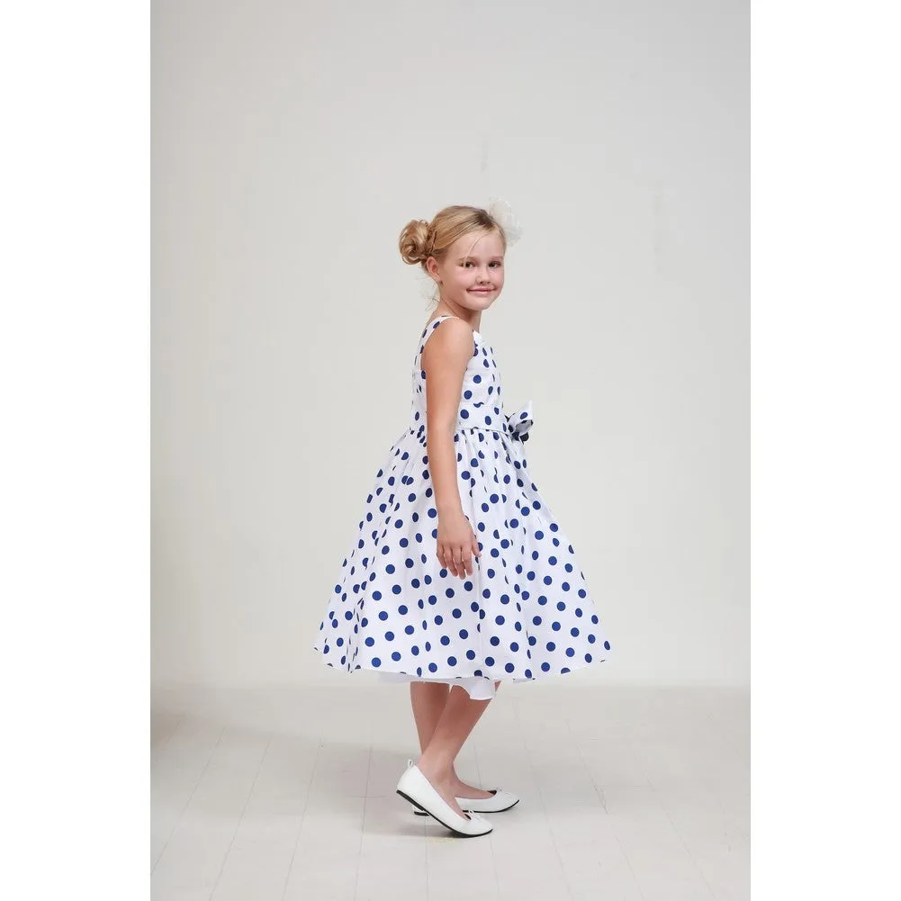 Big Girls Royal Blue Polka Dots Easter Flower Girl Dress 8-14