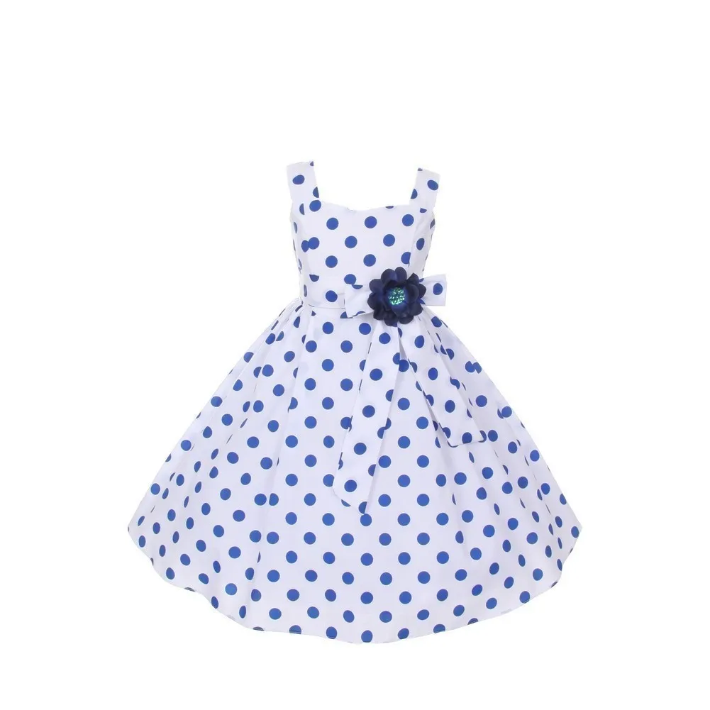 Big Girls Royal Blue Polka Dots Easter Flower Girl Dress 8-14