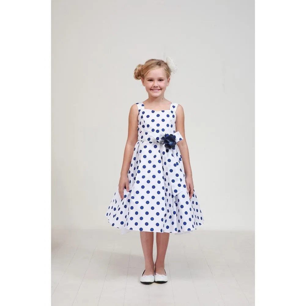 Big Girls Royal Blue Polka Dots Easter Flower Girl Dress 8-14