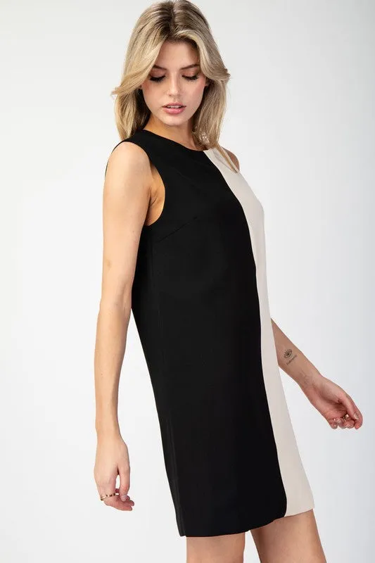 Black Color Block Sleeveless Mini Dress