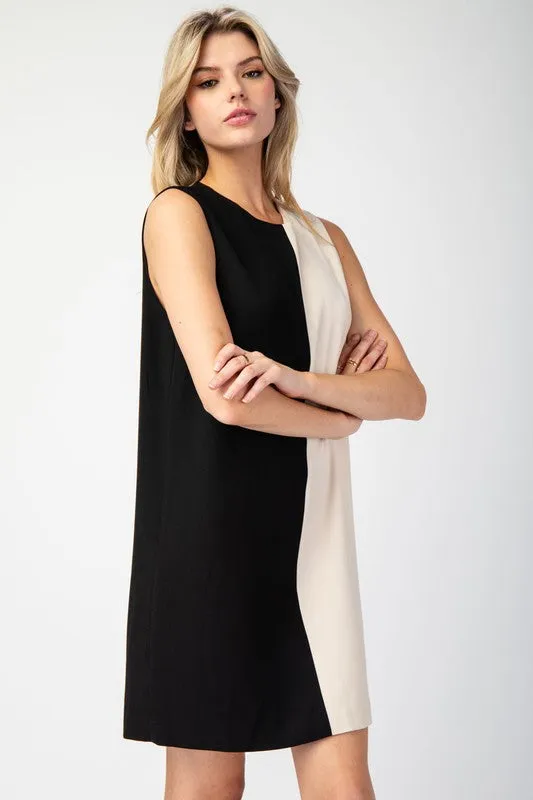 Black Color Block Sleeveless Mini Dress