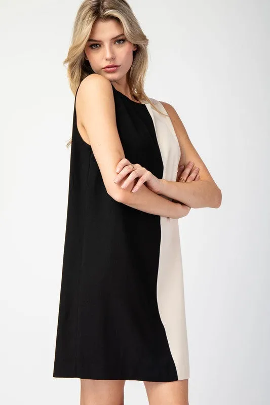 Black Color Block Sleeveless Mini Dress