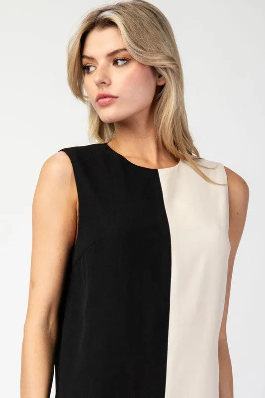 Black Color Block Sleeveless Mini Dress