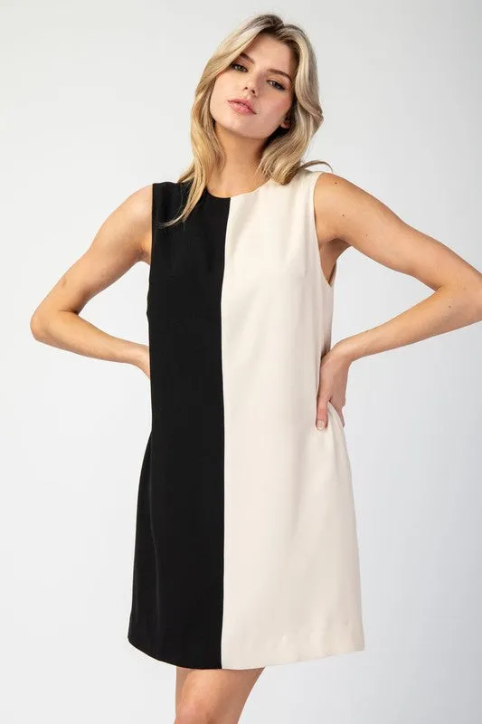 Black Color Block Sleeveless Mini Dress