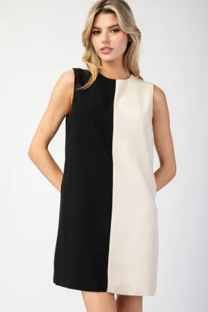 Black Color Block Sleeveless Mini Dress