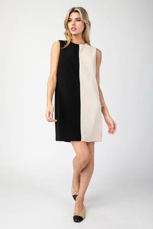 Black Color Block Sleeveless Mini Dress