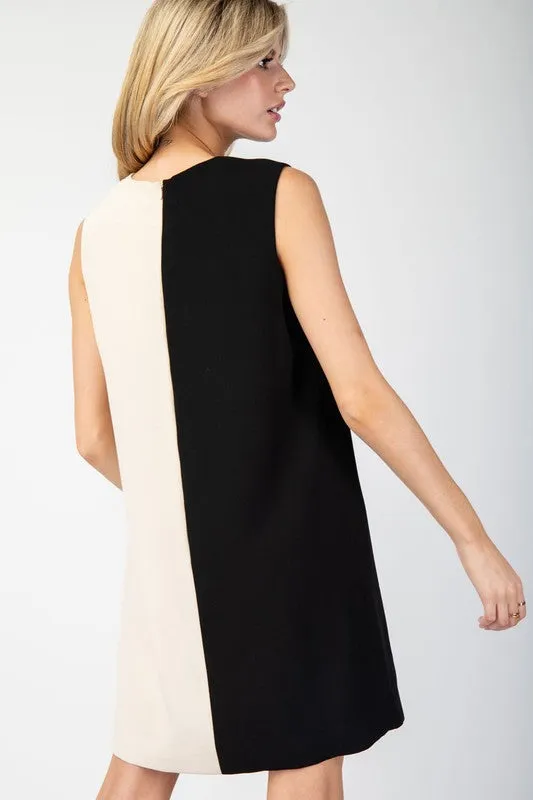 Black Color Block Sleeveless Mini Dress