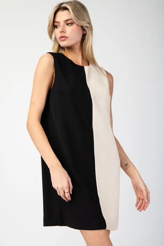 Black Color Block Sleeveless Mini Dress