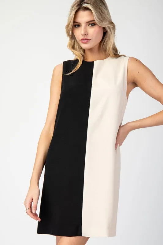 Black Color Block Sleeveless Mini Dress