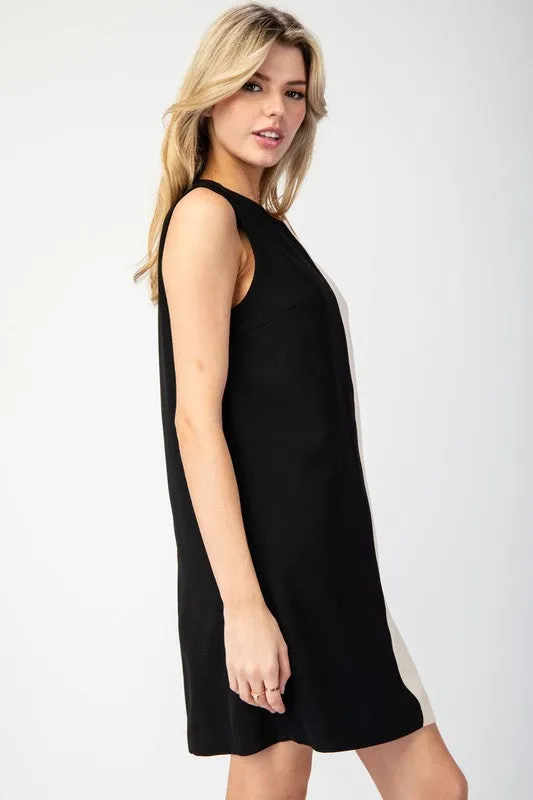 Black Color Block Sleeveless Mini Dress