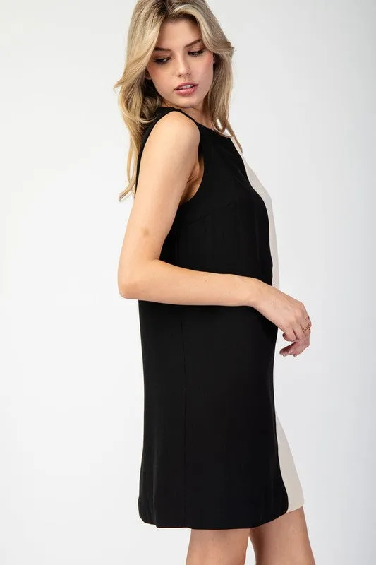 Black Color Block Sleeveless Mini Dress