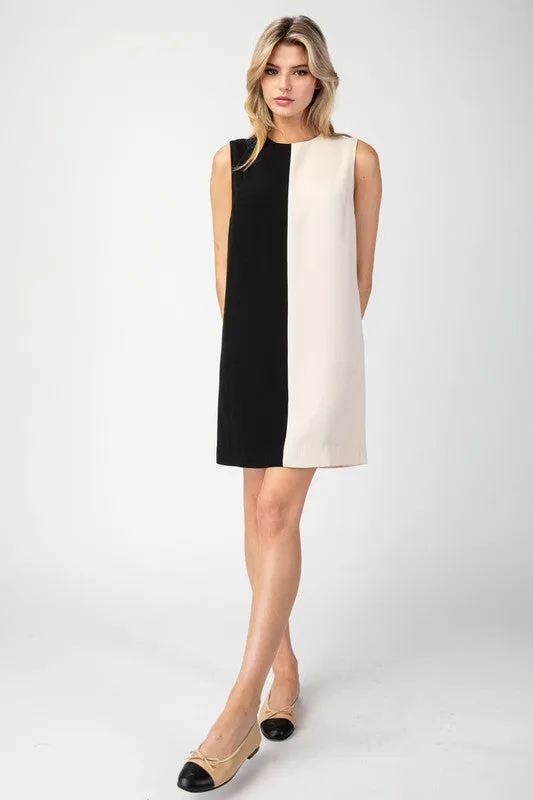 Black Color Block Sleeveless Mini Dress